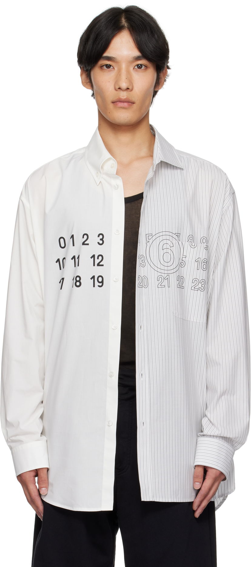 Skjorte Maison Margiela MM6 Maison Margiela Long Sleeve Shirt with Number Print Hvid | SH0DT0025 MTN085