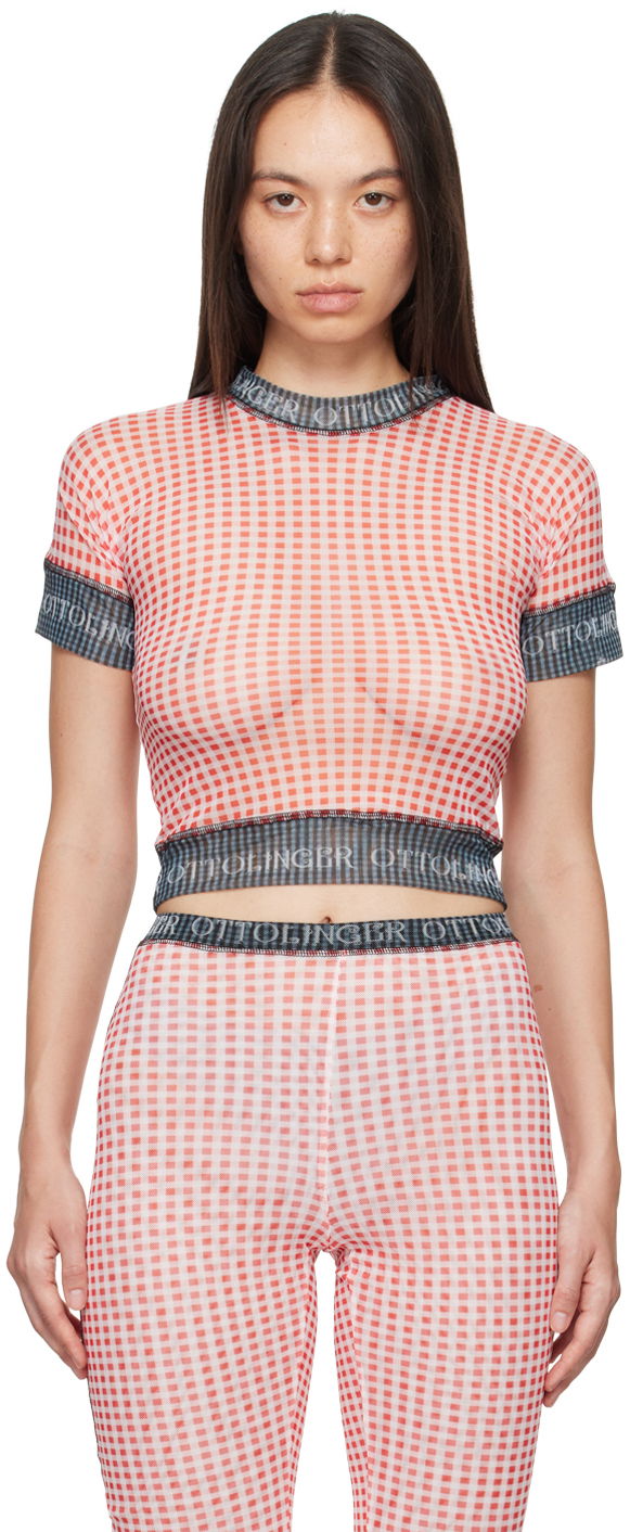 Crop top Ottolinger Ottolinger Check Mesh T-Shirt Rød | 1010101821, 0