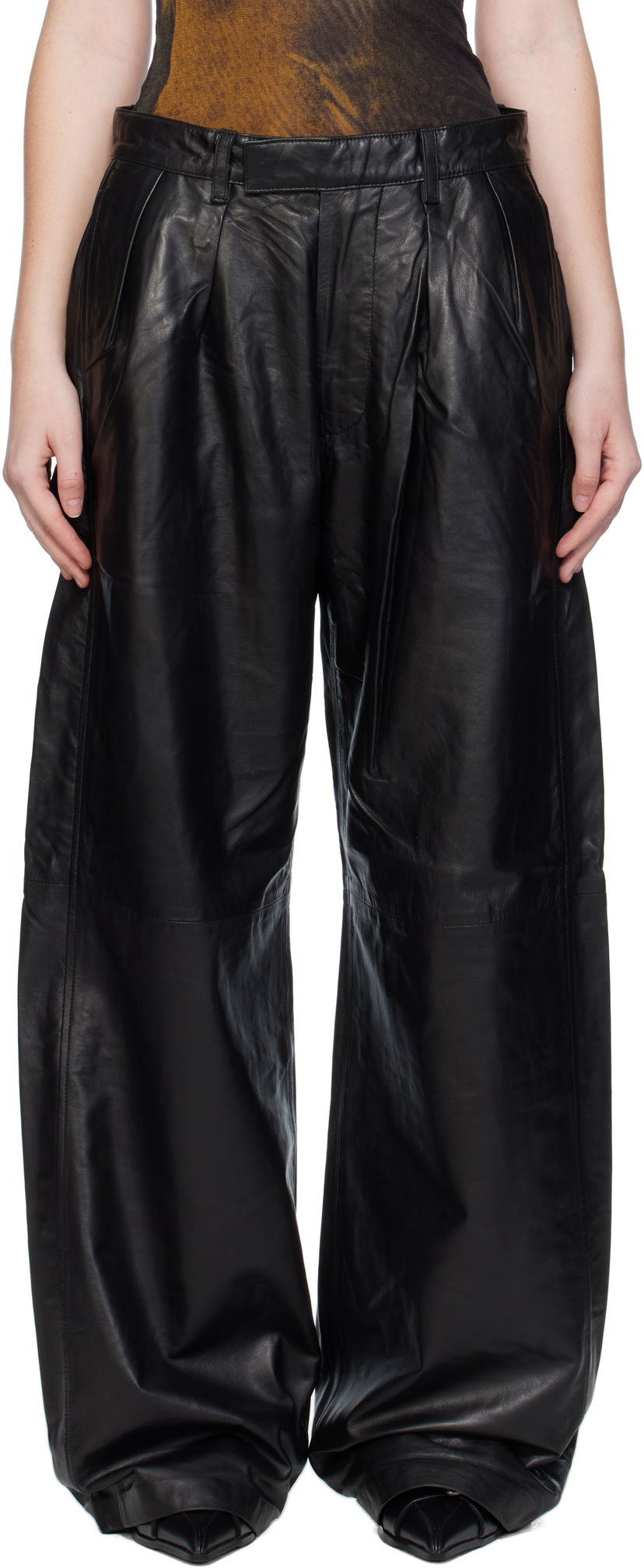 Bukser R13 R13 Pleated Wide Leg Leather Pants Sort | R13WR440-R426A