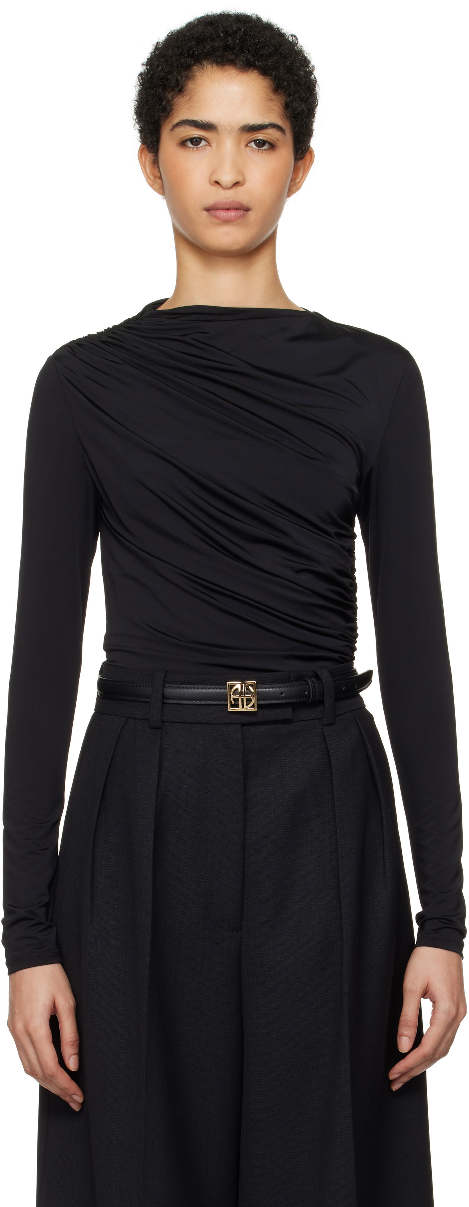 T-shirt Anine Bing Anine Bing Bray Draped Jersey Top Sort | A-08-10037-BLK29, 0