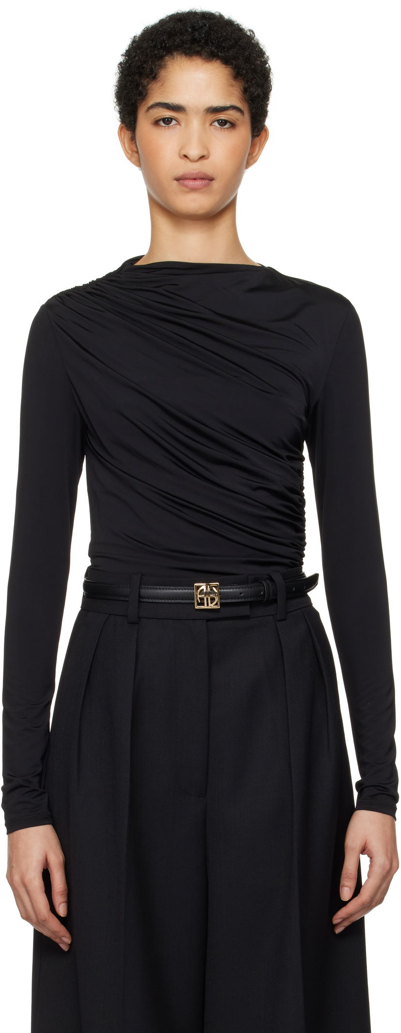 T-shirt Anine Bing Anine Bing Bray Draped Jersey Top Sort | A-08-10037-BLK29