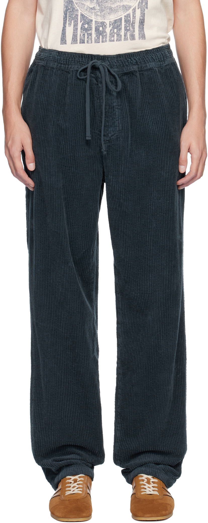 Bukser ISABEL MARANT Nirlen Corduroy Drawstring Trousers Mørkeblå | 24HPA0468HA-B4G03H
