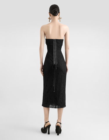 Kjole Dolce & Gabbana Dolce & Gabbana Strapless Lace Midi Dress with Conical Cups Sort | F6TROTFLUCQN0000, 2