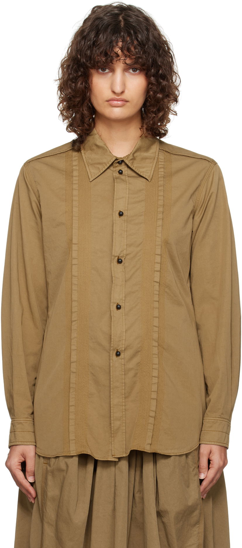 Skjorte LEMAIRE Lemaire Multi-Topstitch Fitted Shirt Brun | SH1109 LF1206