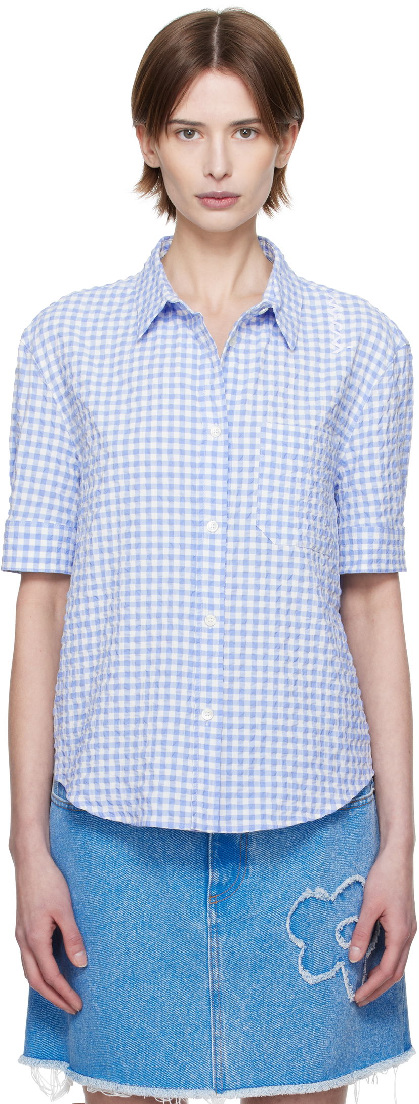 Skjorte Marni Marni Seersucker Checked Shirt Blå | CAMA0623S0 UTN929