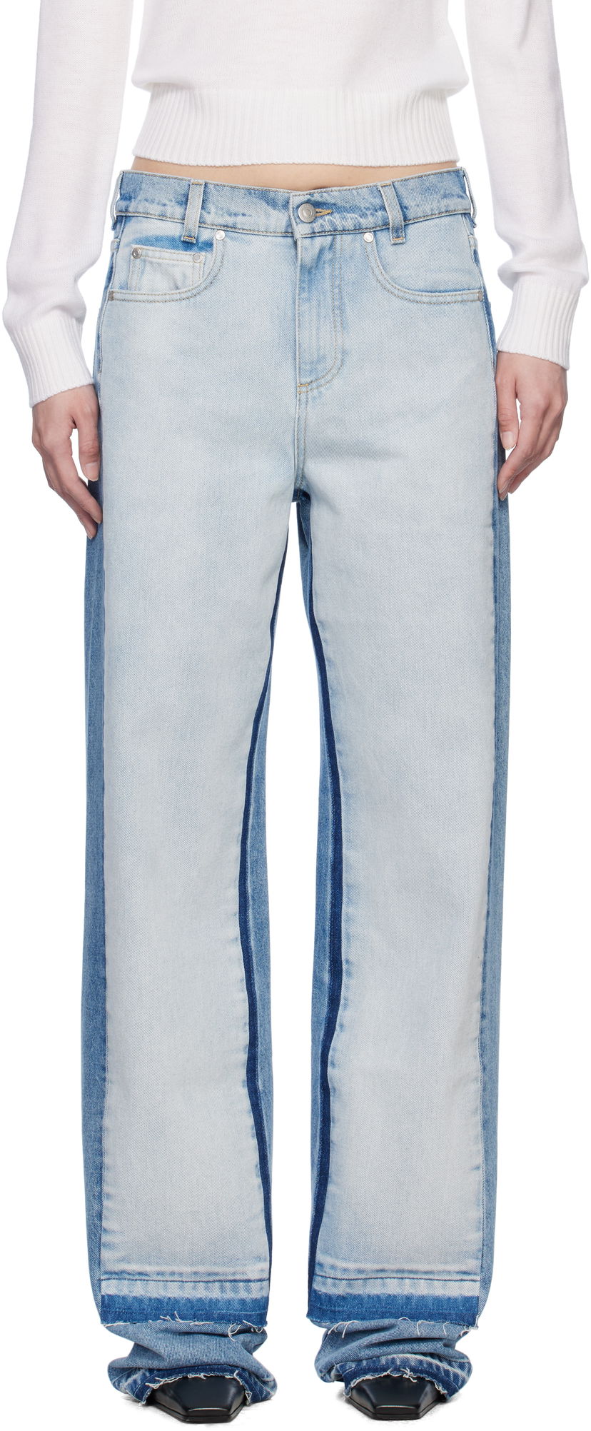 Jeans Stella McCartney Stella McCartney Contrast Panel Straight Leg Jeans Blå | 6D03393SQH10