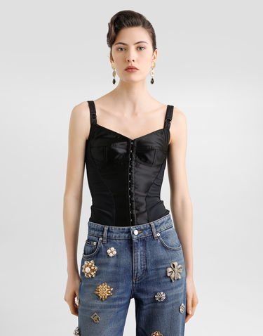 Bh Dolce & Gabbana Dolce & Gabbana Elastic Satin Bustier Top Sort | F7525TGDCMXN0000, 1