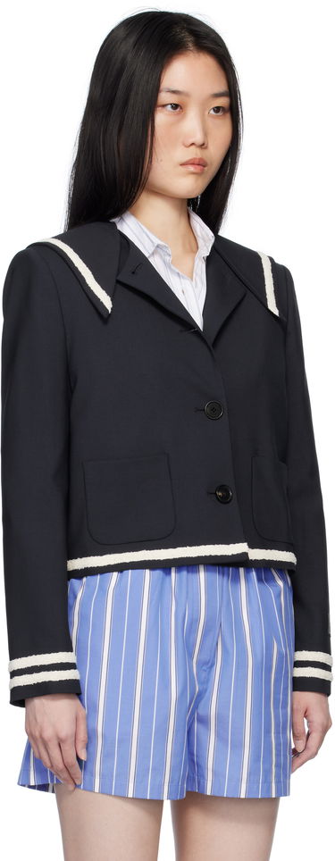 Jakke MSGM MSGM Sailor Collar Cropped Jacket Mørkeblå | 3841MDG02 257127, 1