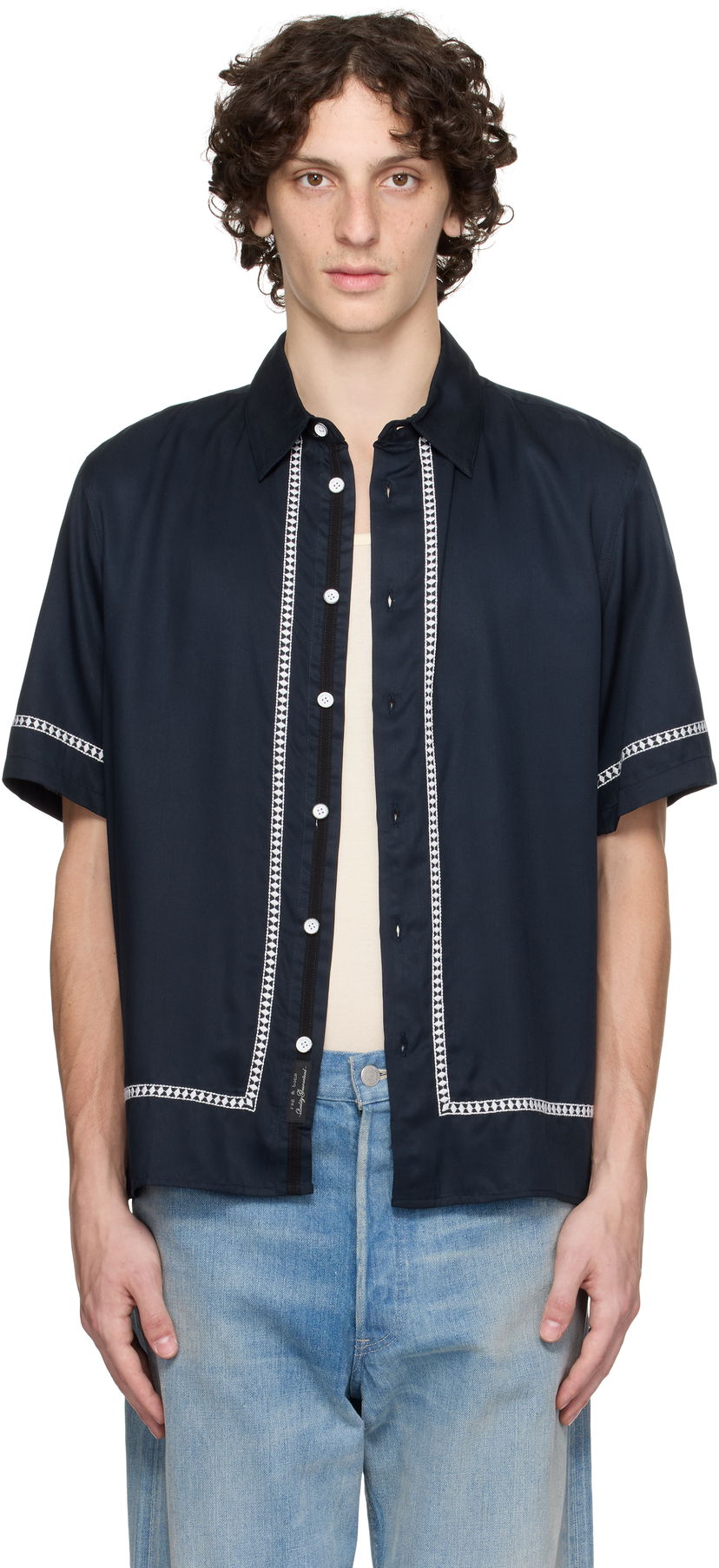 Skjorte rag & bone rag & bone Dalton Embroidered Shirt Mørkeblå | MBW25PA027SVML