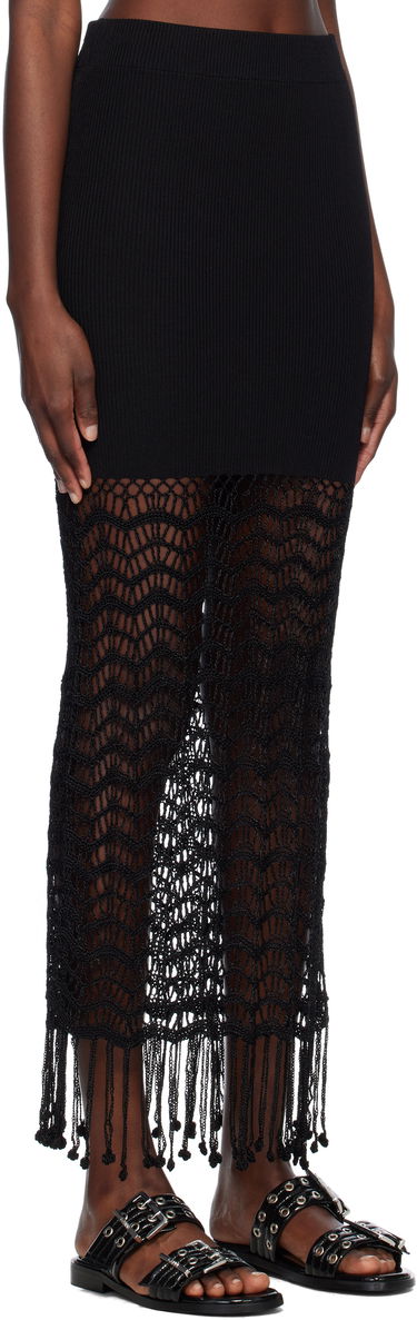 Nederdel GANNI GANNI Crochet Maxi Skirt with Fringe Sort | K2435, 1