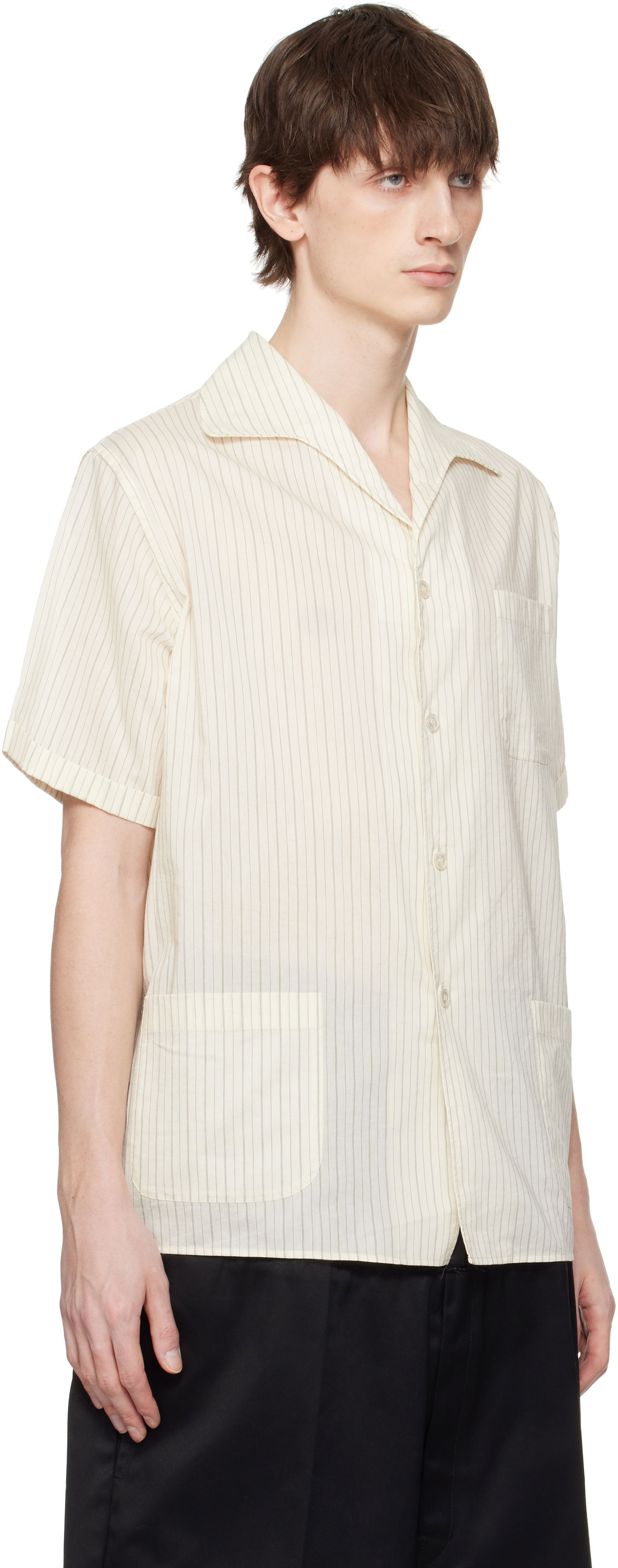 Skjorte Maison Margiela Maison Margiela Pinstriped Camp Collar Shirt Beige | S50DR0009 M35276, 1