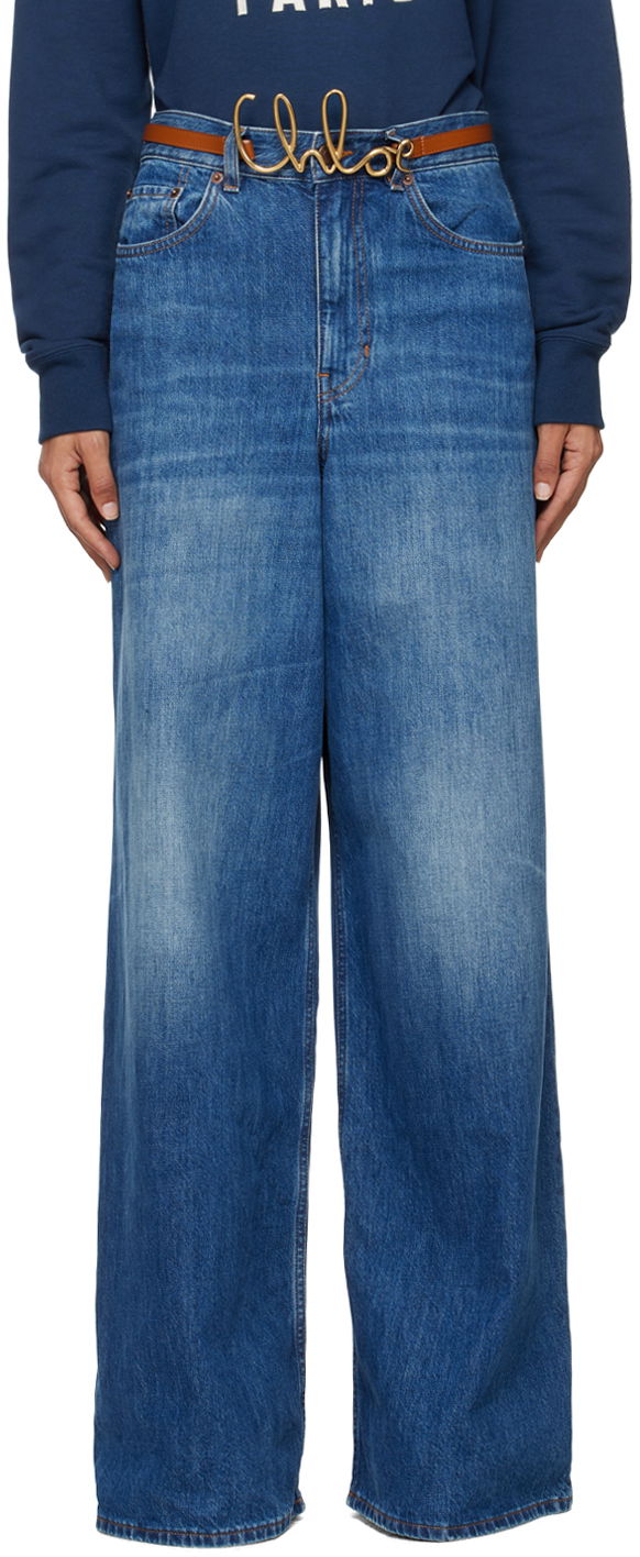 Jeans CHLOÉ Faded Wide-Leg Denim Jeans Blå | CHC24ADP02150