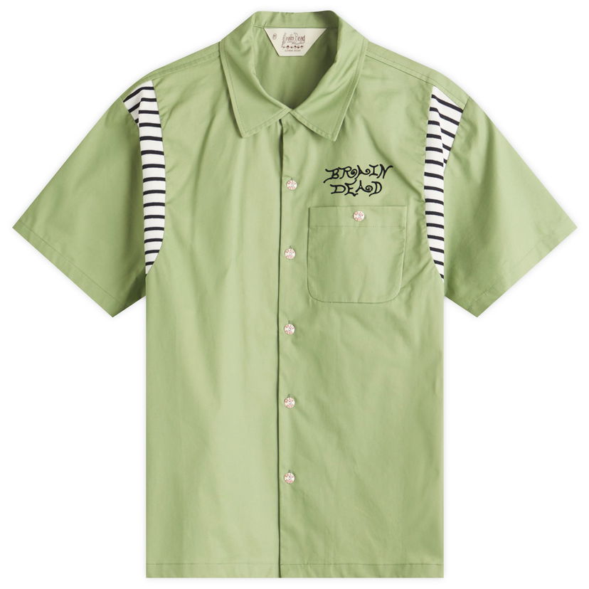 Skjorte Brain Dead Brain Dead Cobra Flocked Bowling Shirt, Size Large Grøn | BDS25T040042-SPT
