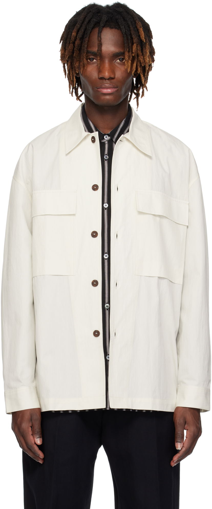 Skjorte Studio Nicholson Studio Nicholson Landi Overshirt Hvid | LANDI SNM - 1280