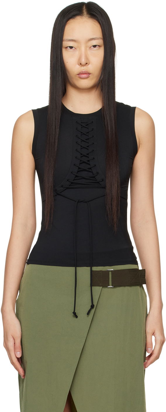 Tanktop Miaou Miaou Zora Lace-Up Tank Top Sort | 7127TJBBLK