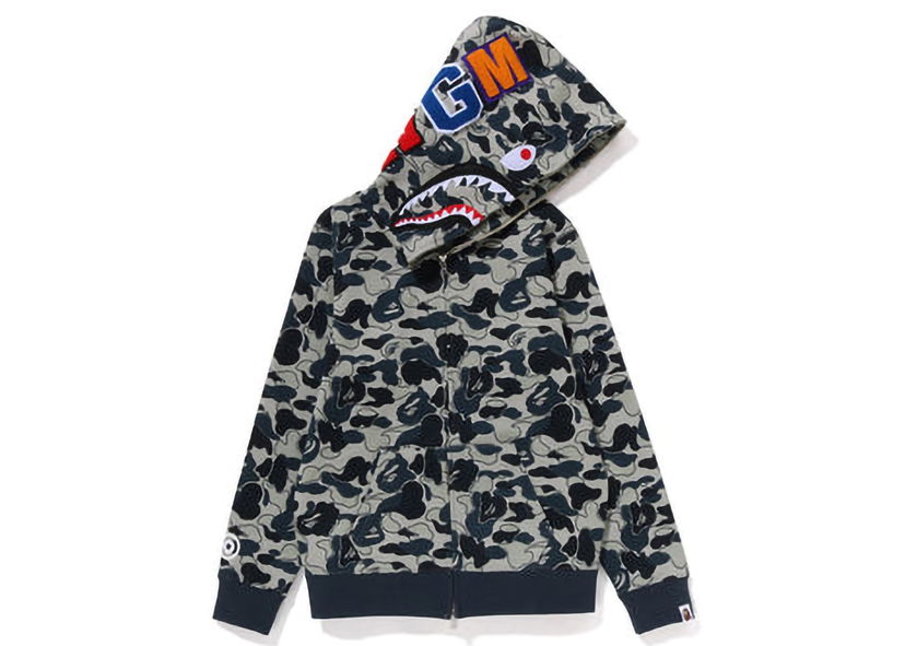 Sweatshirt BAPE BAPE Cookie Camo 2 Shark Full Zip Hoodie Beige W Grå | 1J30-215-004