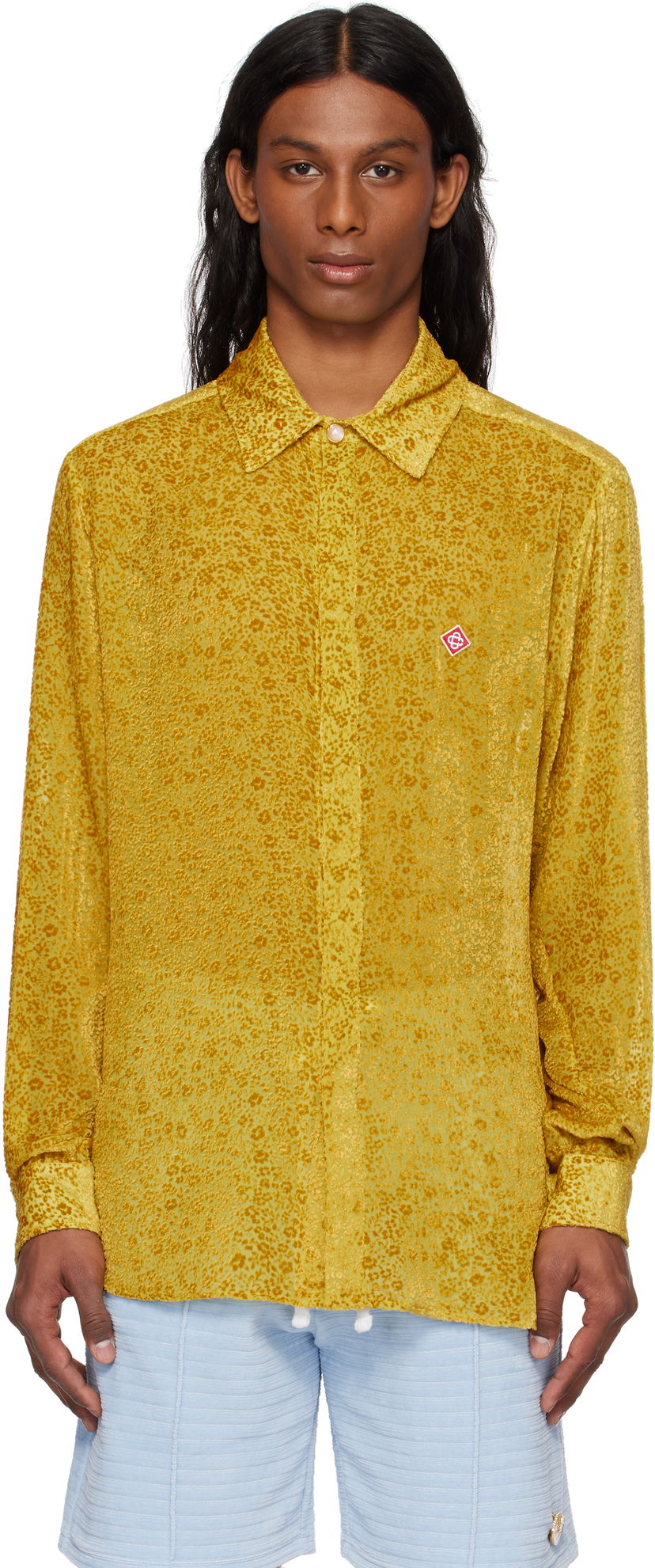 Skjorte Casablanca Casablanca Floral Devoré Silk Shirt Gul | MS25-SH-174-01