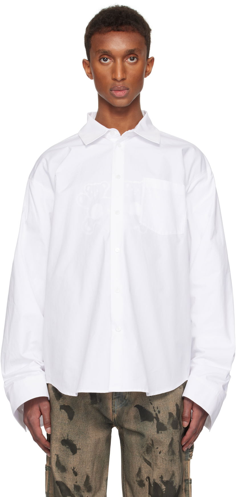 Skjorte We11done We11done Twisted Sleeve Button-Up Shirt Hvid | WD-SH3-24-110-U-WH