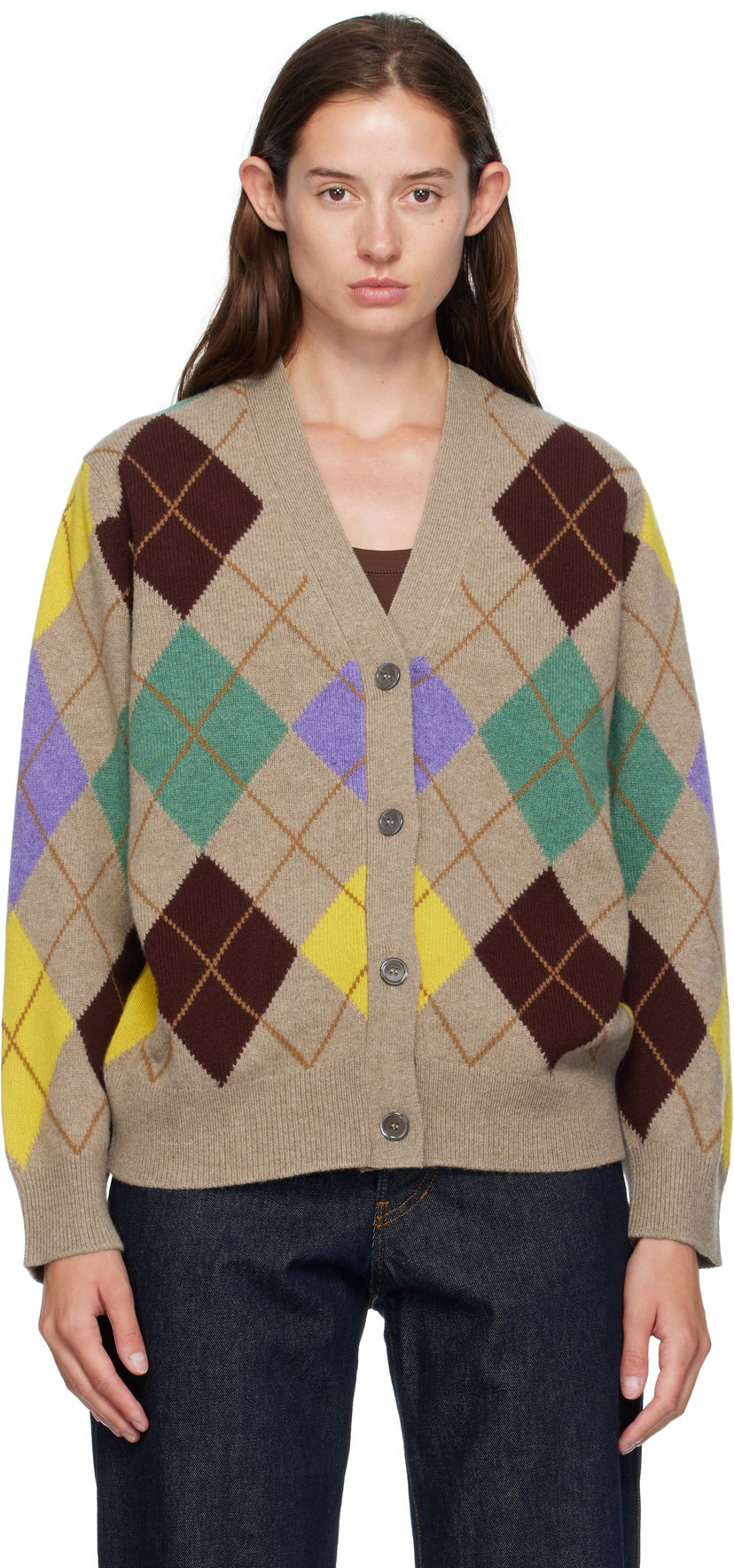 Sweater &Daughter &Daughter Ava Argyle Cardigan Beige | WL24206