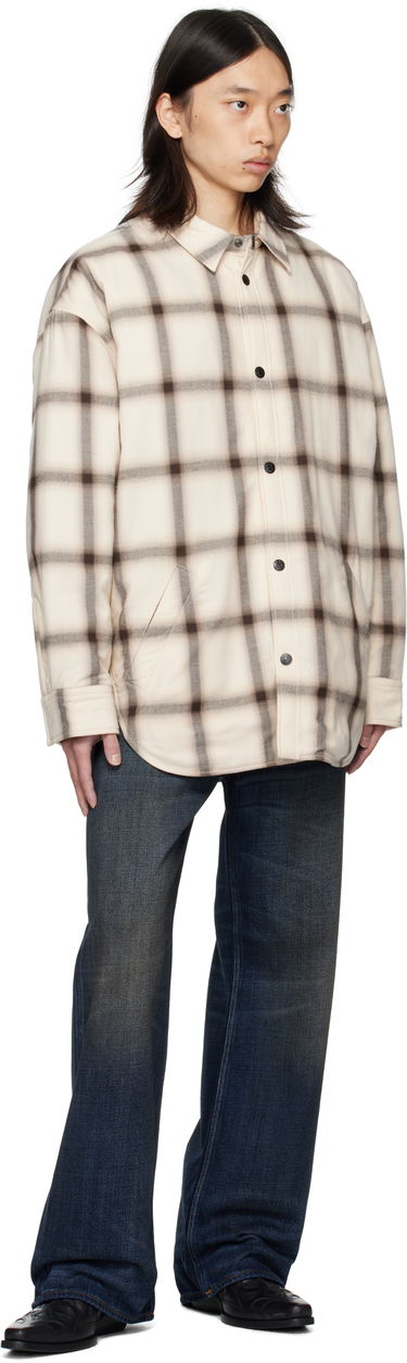 Skjorte Acne Studios Acne Studios Flannel Button-Up Overshirt Beige | B90845-, 3