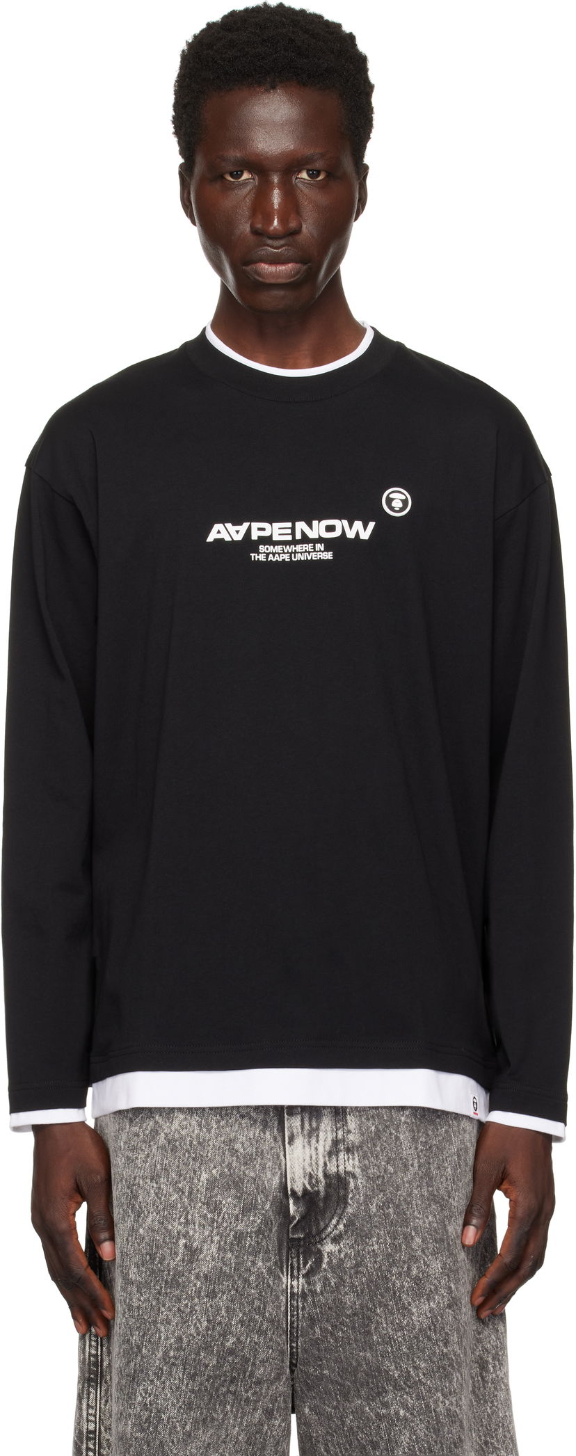 T-shirt AAPE by A Bathing Ape AAPE by A Bathing Ape 'AAPE Now' Layered Long Sleeve T-Shirt Sort | AAPLTM1543XXNBKX