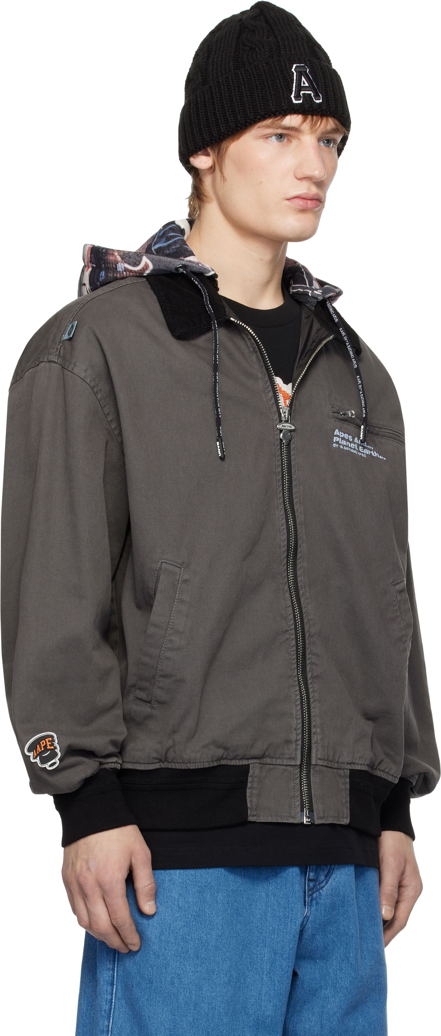 Bomberjakke AAPE by A Bathing Ape AAPE by A Bathing Ape Hoodie Jacket Grå | AAPLJM7675XXNBKL, 1