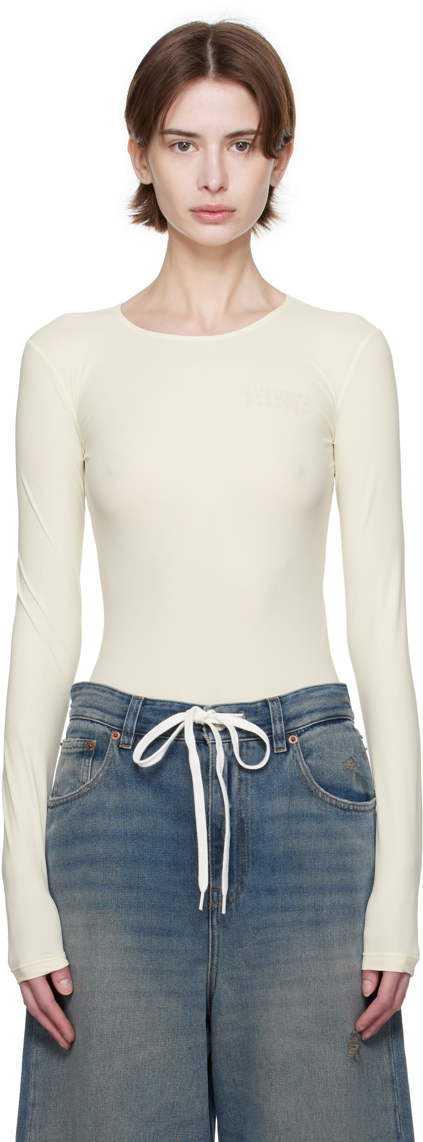 Krop Maison Margiela MM6 Maison Margiela Jersey Lycra Bodysuit Beige | S62NA0077 S20518, 0