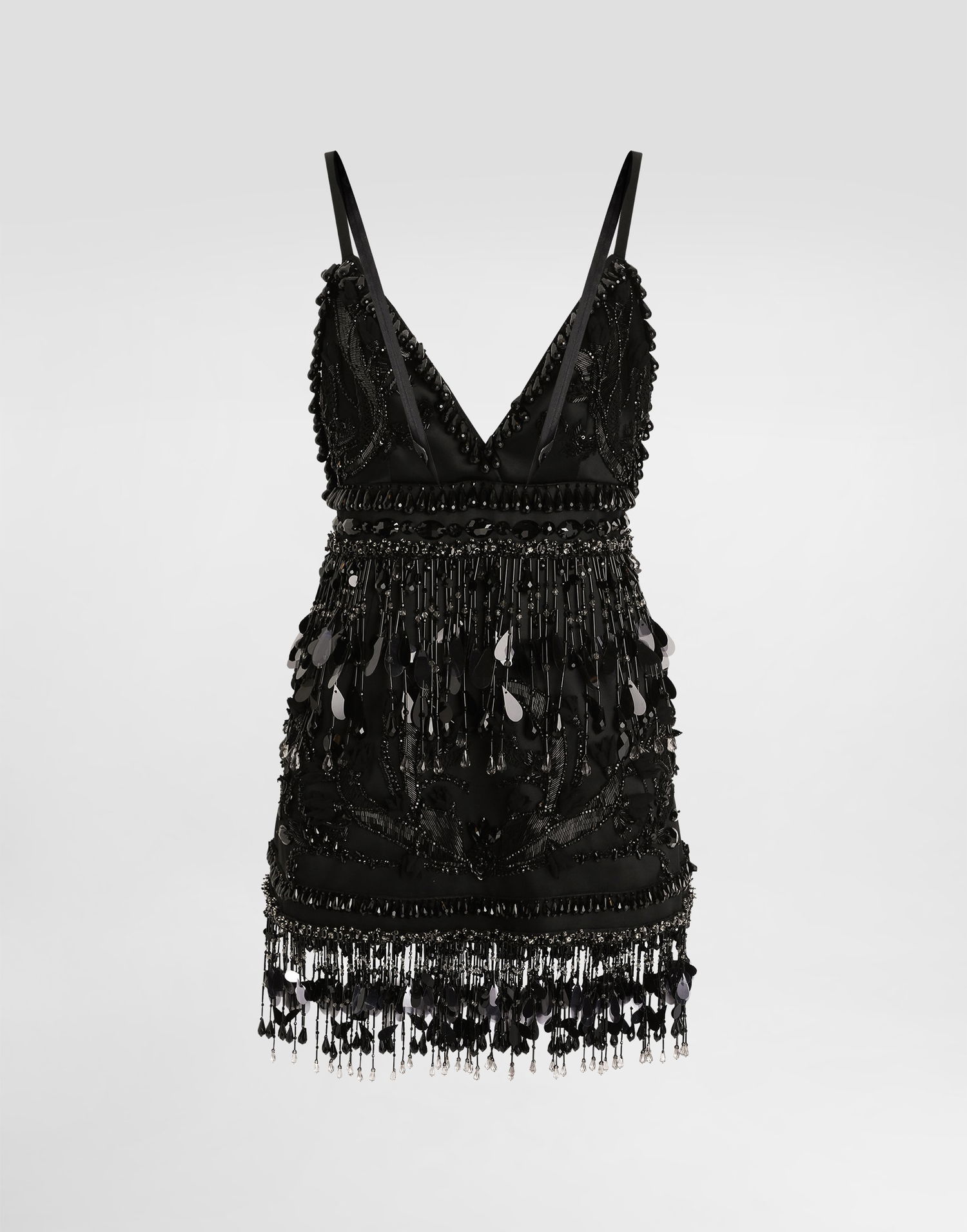 Kjole Dolce & Gabbana Dolce & Gabbana Embroidered Satin Mini Dress with Beaded Fringe Sort | F60DKZGDDI8S8400, 0