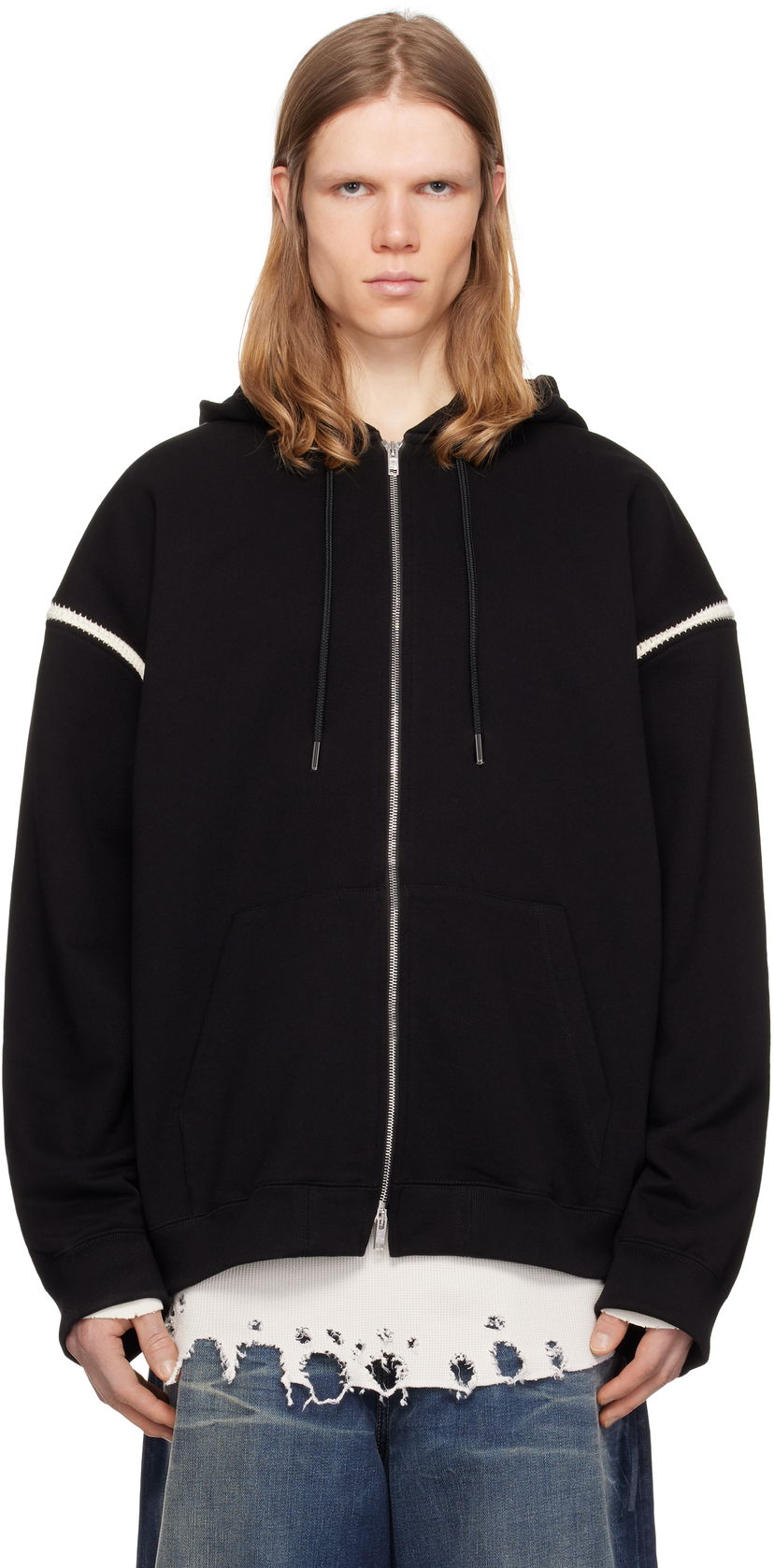 Sweatshirt Mastermind WORLD Mastermind World Boxy Fit Cross Stitch Zip Hoodie Sort | MW25S14-SW006-015