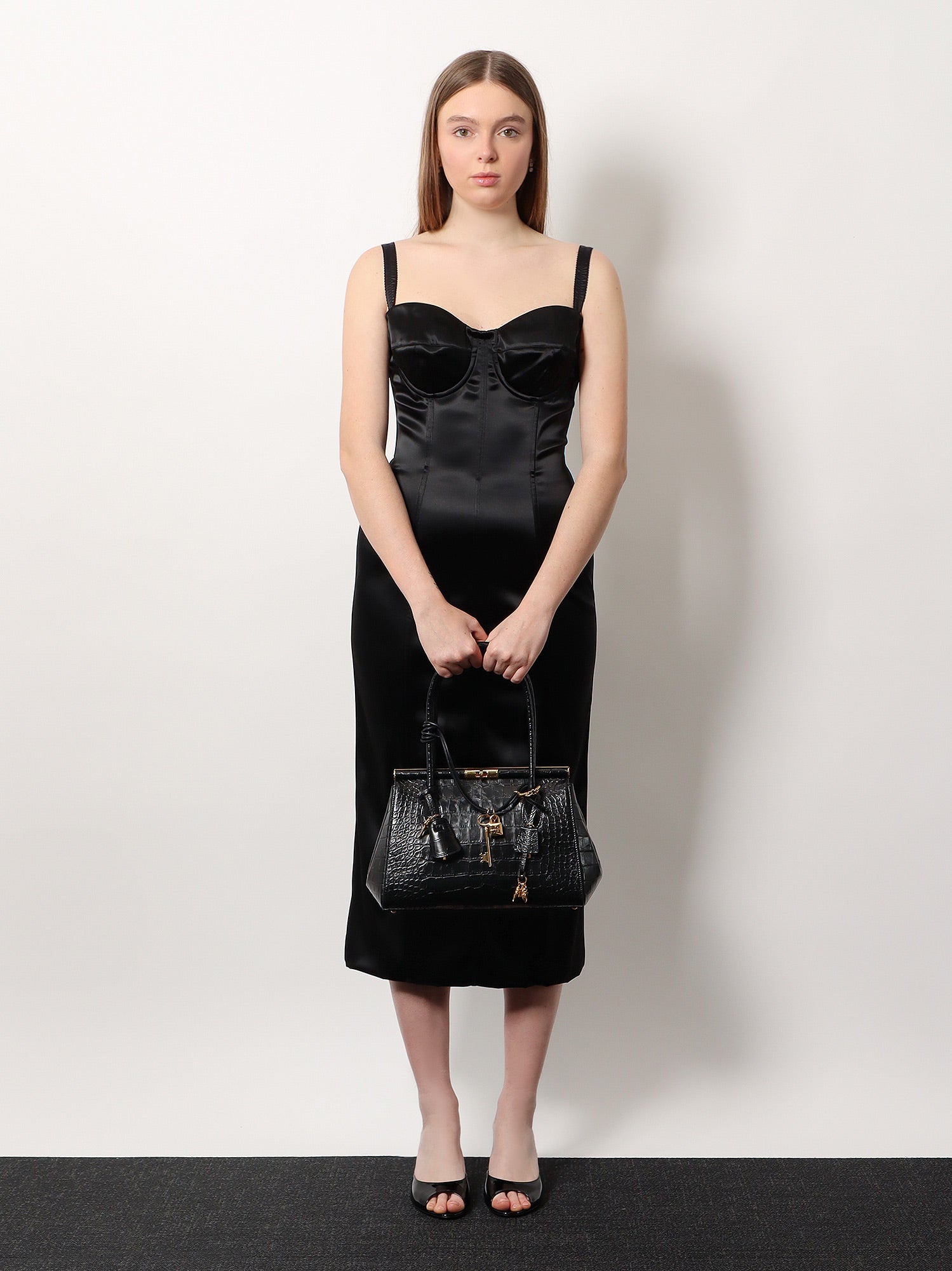 Håndtaske Dolce & Gabbana Dolce & Gabbana Marlene Croc-Embossed Leather Top-Handle Bag Sort | BB7734AU78780999, 1