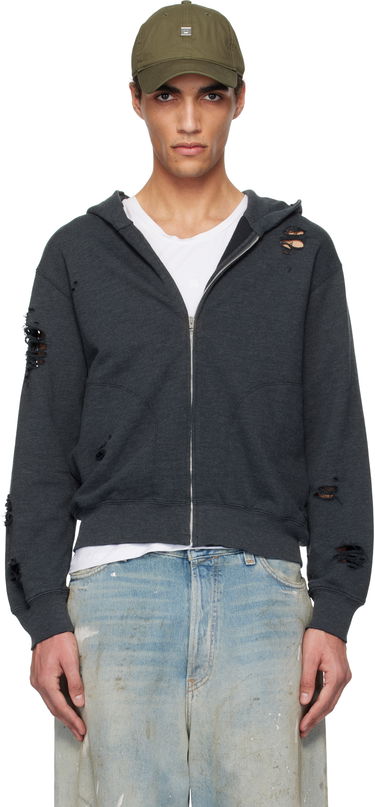 Sweatshirt Acne Studios Acne Studios Distressed Zip-Up Hoodie Grå | CI0183-, 0