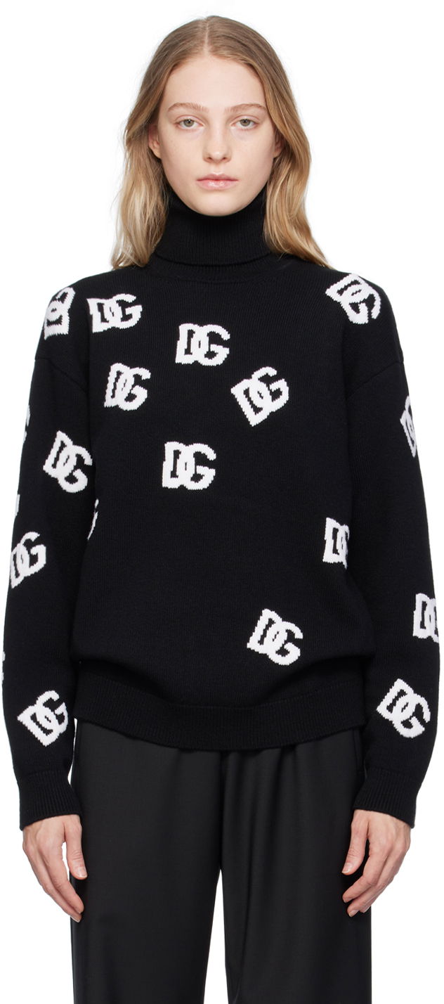 Sweater Dolce & Gabbana Black Jacquard Turtleneck Sort | FXI25T JBVX8