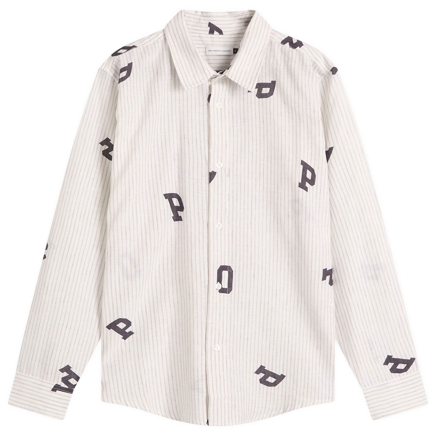 Skjorte Pop Trading Company Pop Trading Company Letters Striped Shirt, Size Large Hvid | POPSS25-03-007, 1