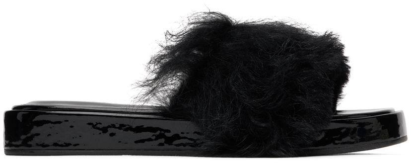 Tilbehør BY FAR BY FAR Shana Furry Slides Sort | 22FWSAHSBLTOS