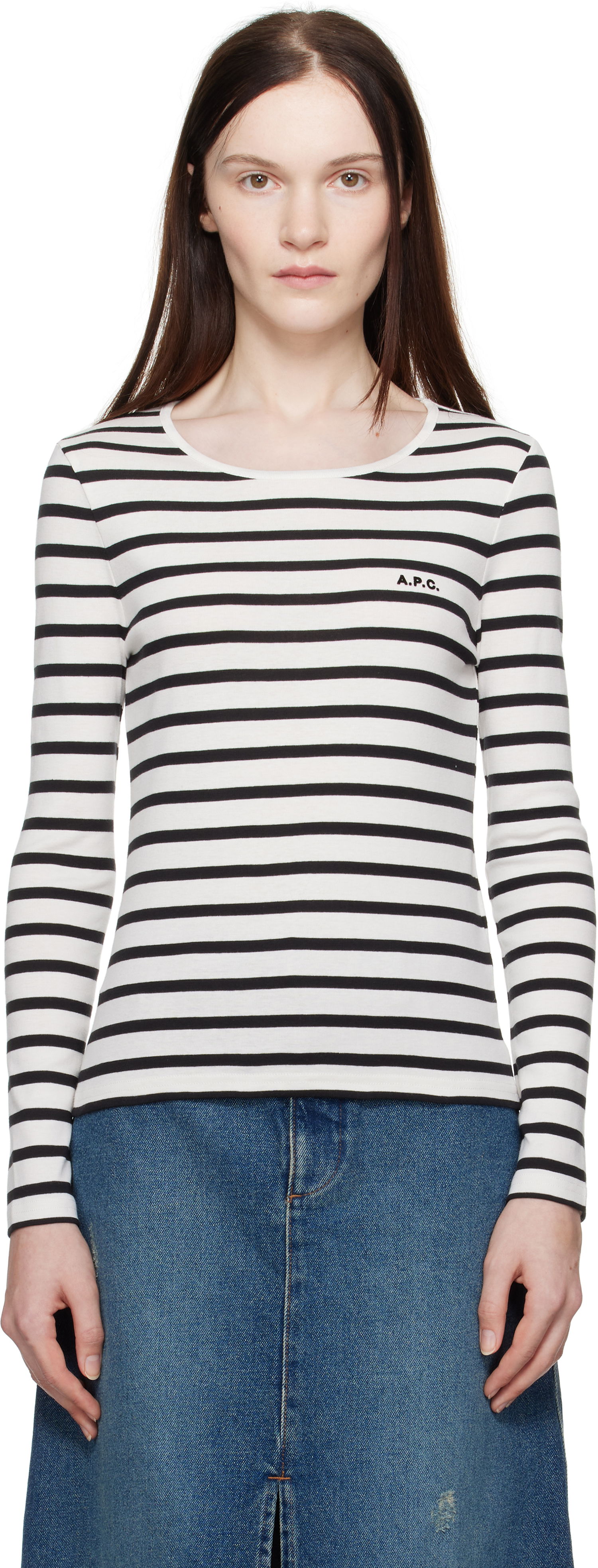 T-shirt A.P.C. Striped Long Sleeve T-Shirt Hvid | COHCA-F26373, 0