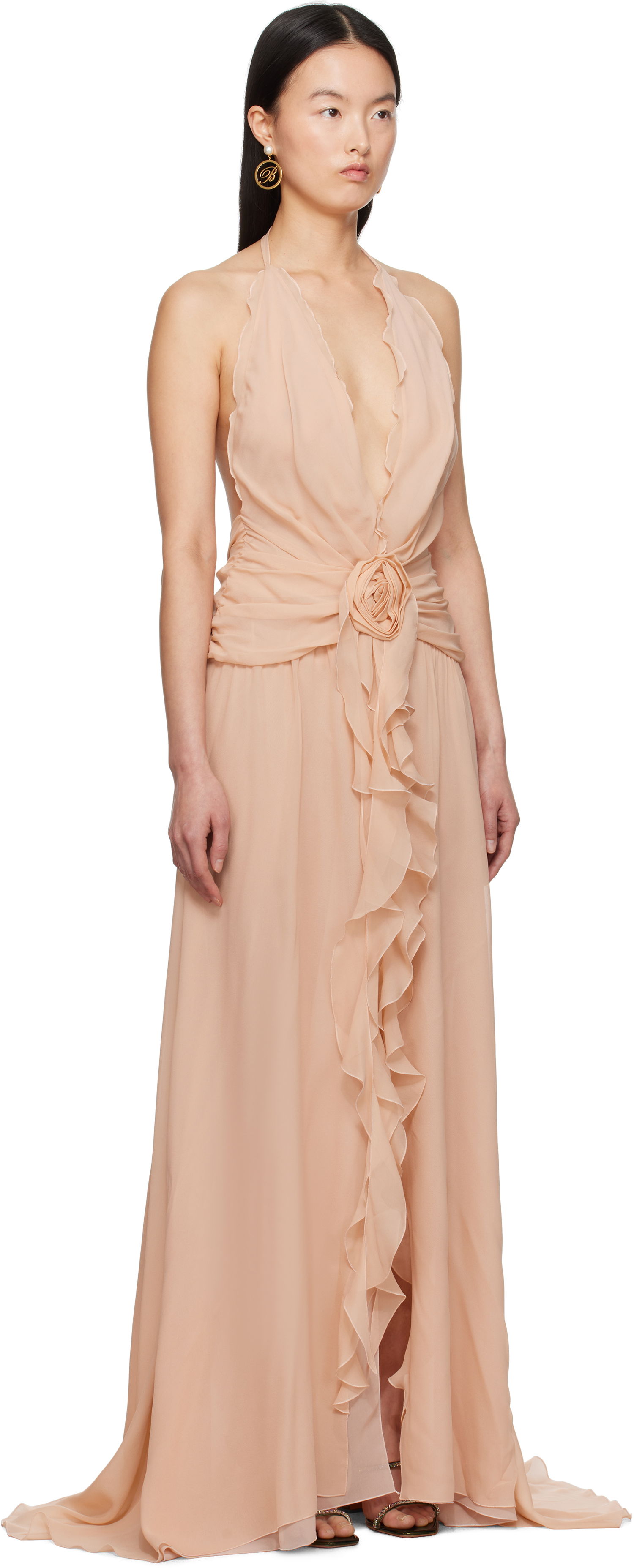 Kjole Blumarine Blumarine Georgette Maxi Dress with Ruffle Detail Beige | P522A568A, 1