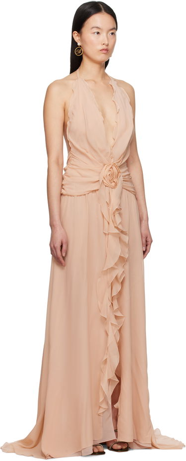 Kjole Blumarine Blumarine Georgette Maxi Dress with Ruffle Detail Beige | P522A568A, 1