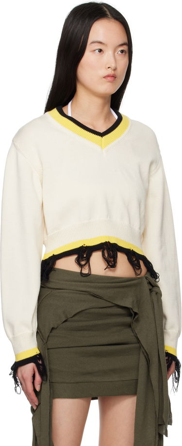 Sweater Ottolinger Ottolinger Cropped V-Neck Sweater Hvid | 107-101507-02, 1