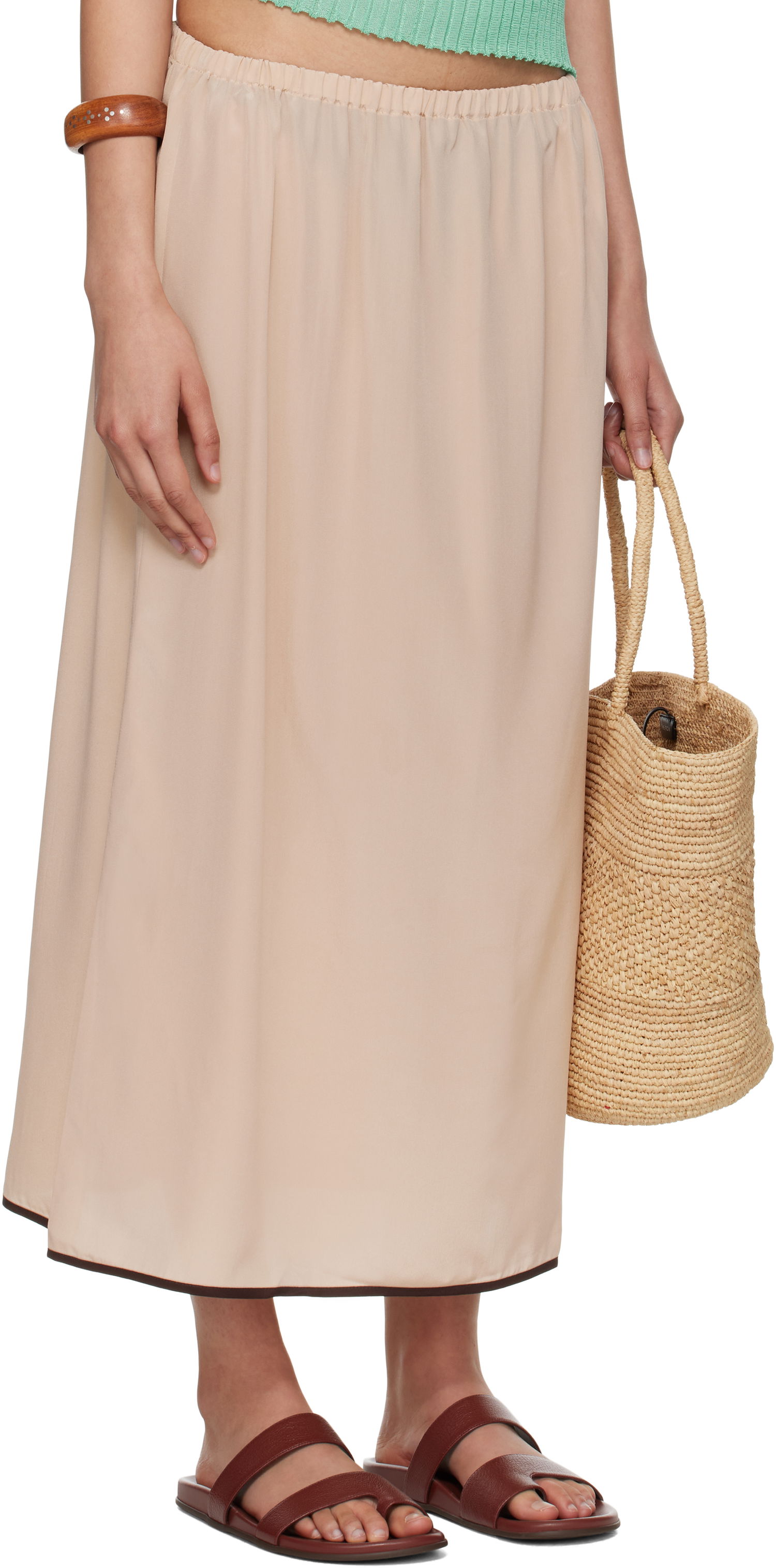 Nederdel Baserange Baserange Silk Maxi Slip Skirt Beige | KIN SKIRT, 1