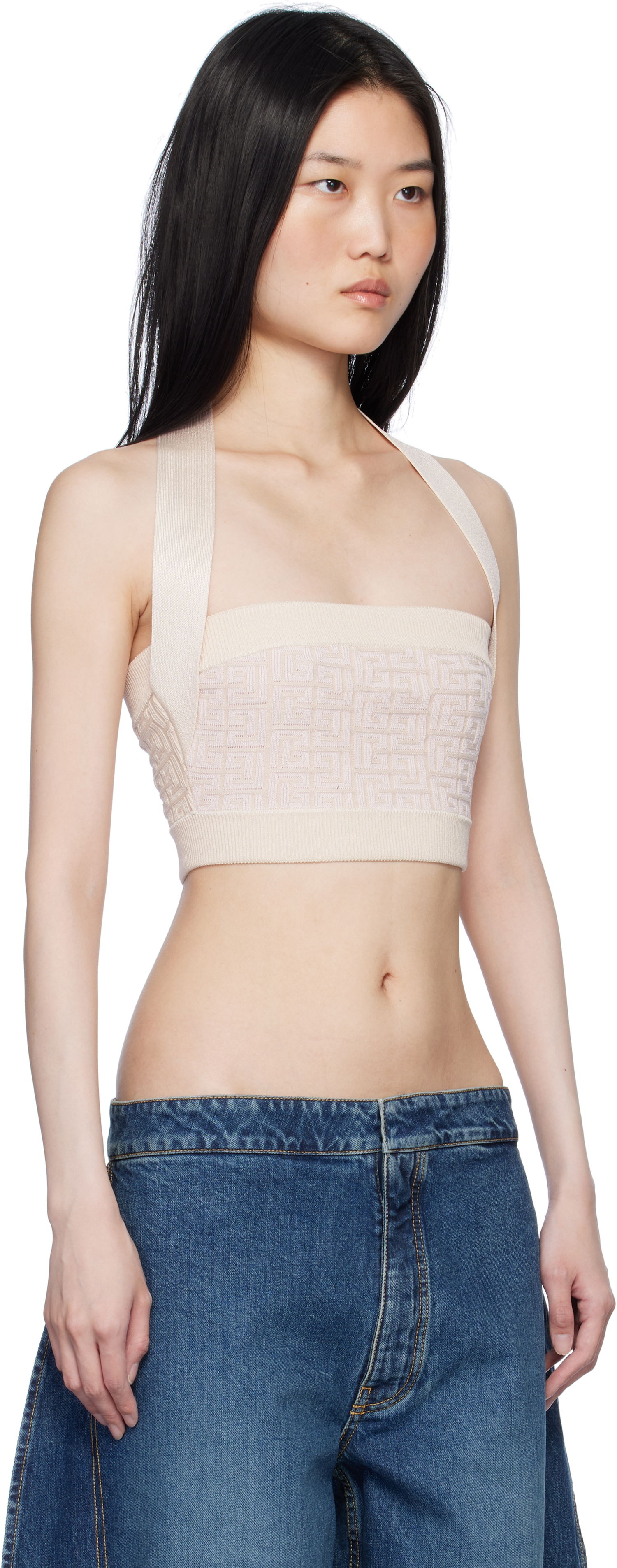 Tanktop Balmain Labyrinth Monogram Tank Top Beige | EF1AA025KI02, 1