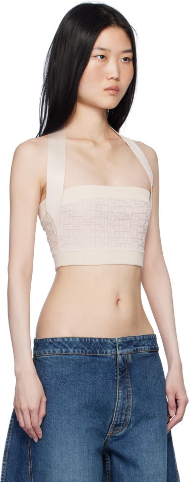Tanktop Balmain Labyrinth Monogram Tank Top Beige | EF1AA025KI02, 1