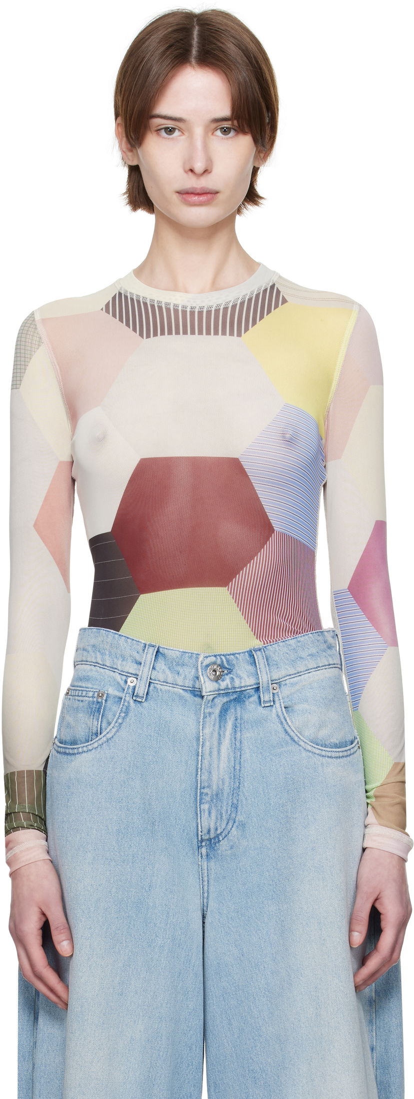 Krop JW Anderson JW Anderson Patchwork Print Sheer Long Sleeve T-Shirt Flerfarvet | JO0138-PG1722