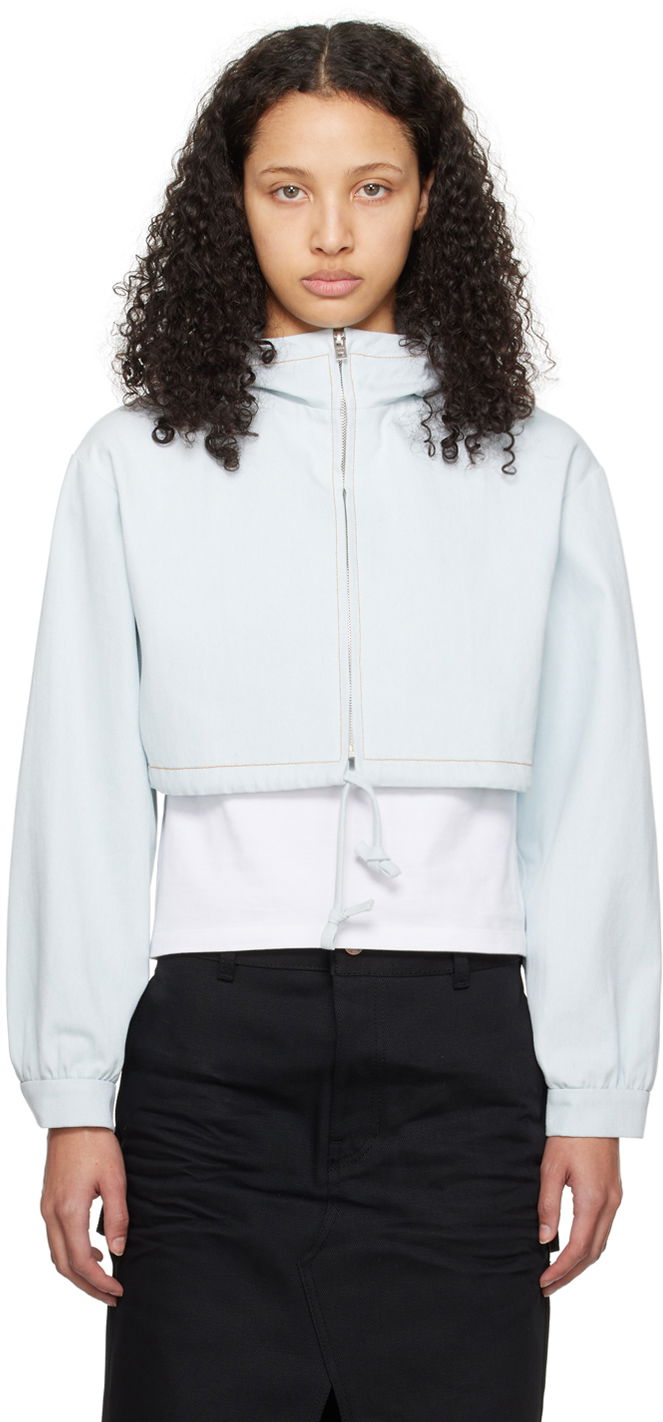 Sweatshirt We11done Cropped Denim Hoodie Jacket Blå | WD-JP0-24-093-W-IC