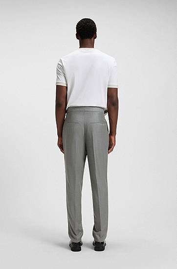 Bukser BOSS Tapered-fit pleated trousers with side adjusters in melange virgin wool Grå | 50551829, 1