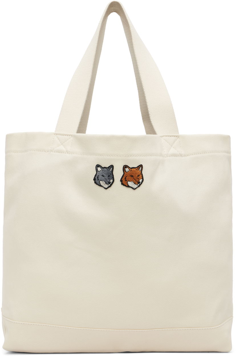 Mulepose MAISON KITSUNÉ Maison Kitsuné Double Fox Head Tote Bag Hvid | OW511CFWW0096