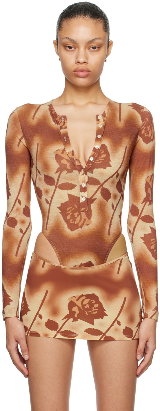 Krop Miaou Miaou Carrie Rose Print Bodysuit Brun | 6006WOSSRO