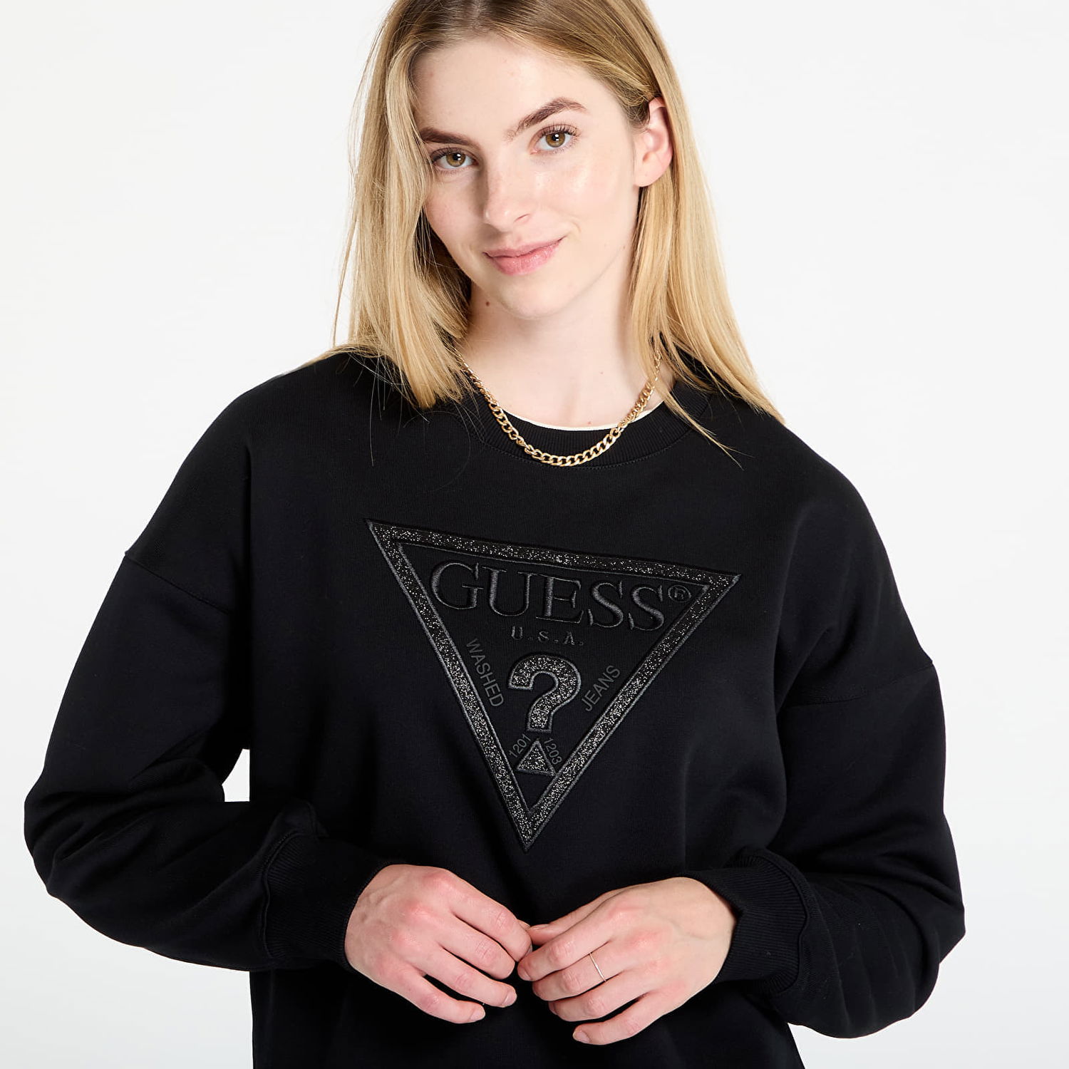 Sweatshirt GUESS GUESS Triangle Glitter Sweatshirt Sort | W5BQ11KC8I1-JBLK, 1