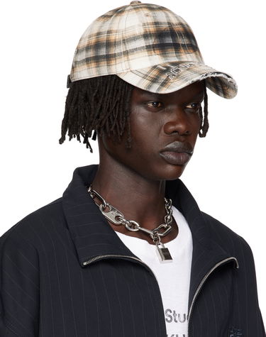 Kasket Acne Studios Acne Studios Distressed Plaid Cap Beige | C40410-, 3