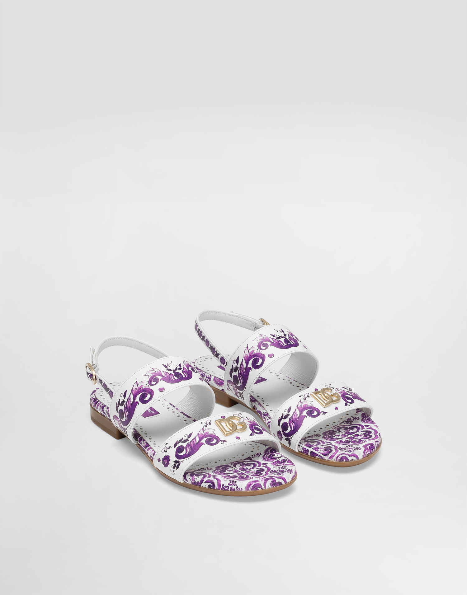Tilbehør Dolce & Gabbana Dolce & Gabbana Majolica Print Calfskin Sandals Hvid | D10819A1114I03TN, 1
