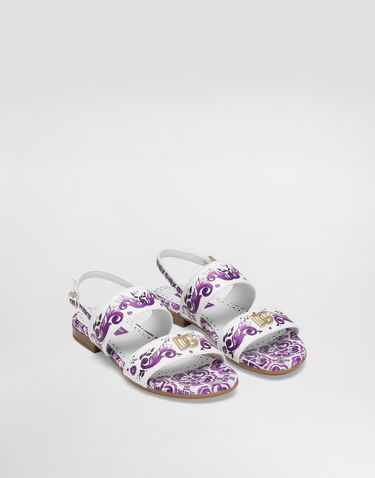 Tilbehør Dolce & Gabbana Dolce & Gabbana Majolica Print Calfskin Sandals Hvid | D10819A1114I03TN, 1